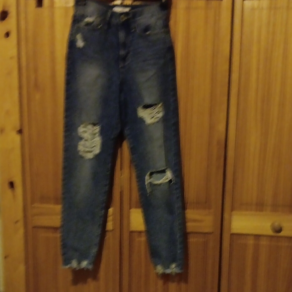 SO High Rise Distressed Blue Mom Jeans - Picture 4 of 6
